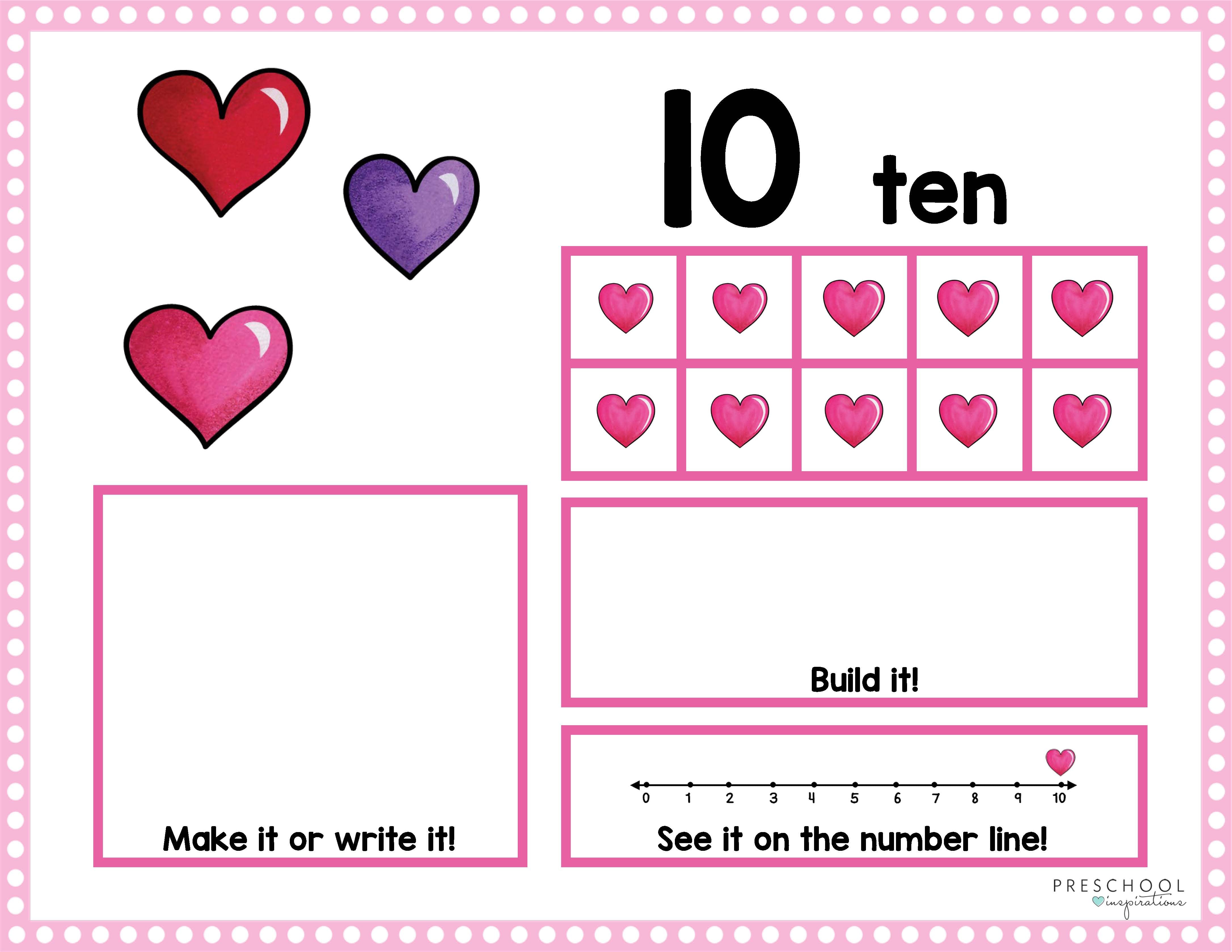Valentine Themed 10 Frame Counting Mats